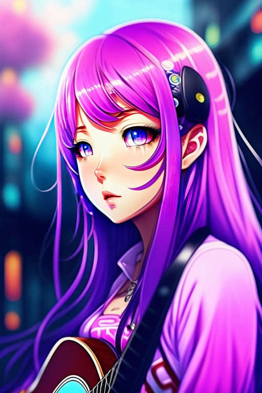 anime girl purple hair blue eyes