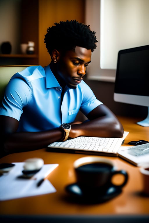 Lexica - Photography of a man sitting on his desk. sideway. wes