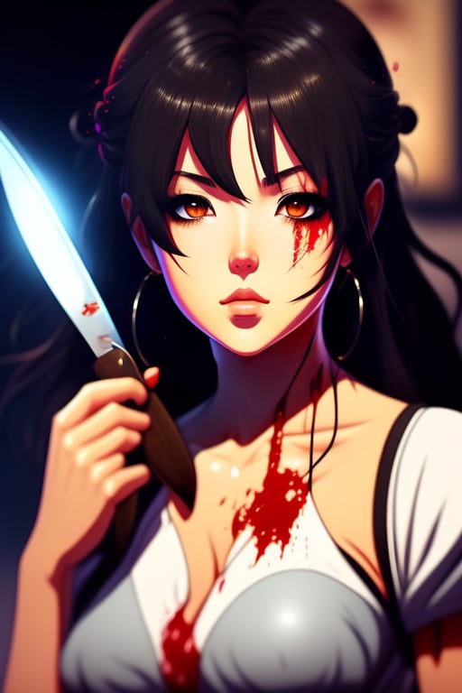 anime girl holding a knife
