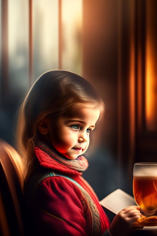 Lexica - 3 year old blonde girl drinking from a cup. photorealistic