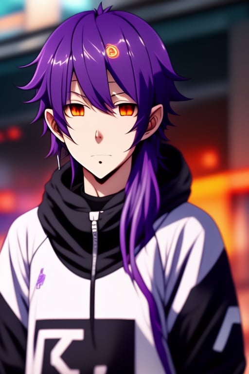 anime boy with purple hair and blue eyes