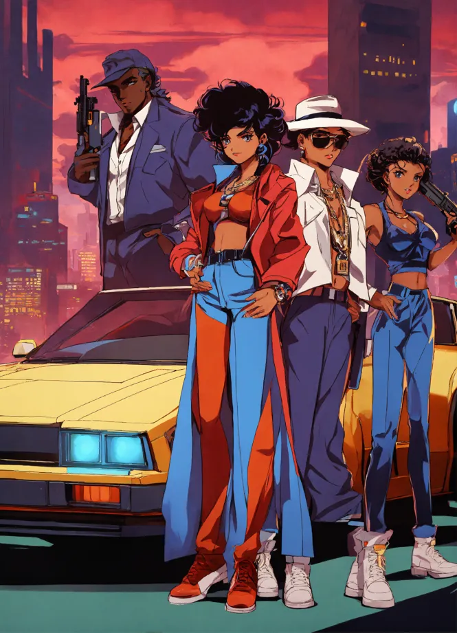 Lexica - nes game cartridge cover 80s anime black characters