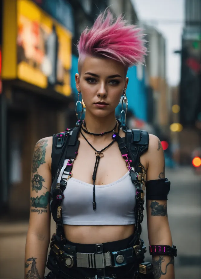 Lexica - Goth punk clothes with short hair girl, battle status