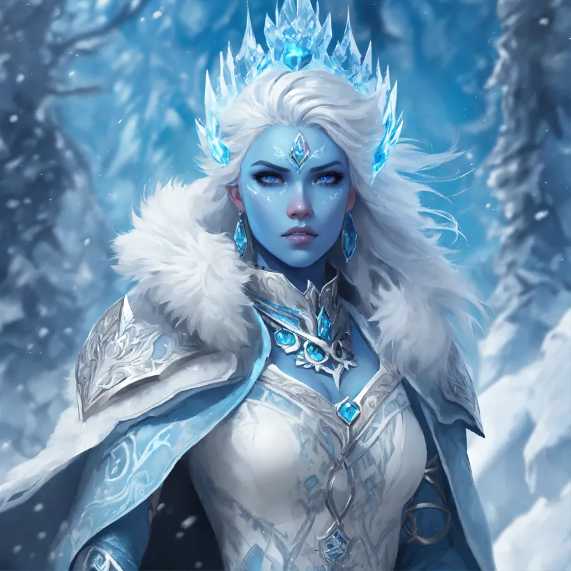 Lexica - a beautiful fantasy woman with long white hair wearing in cloak  with owl feathers in winter