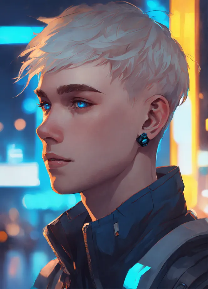 Lexica - Portrait of a cool anime boy in a cyberpunk world, very stylish,  with a cyborg eye