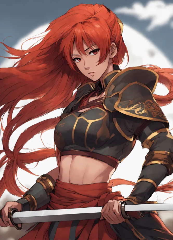 Lexica - a 25-year-old woman samurai warrior with red hair