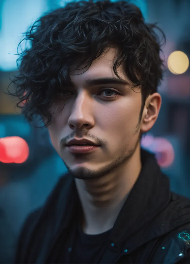 Lexica - Portrait of a 23 year old man with black hair and blue