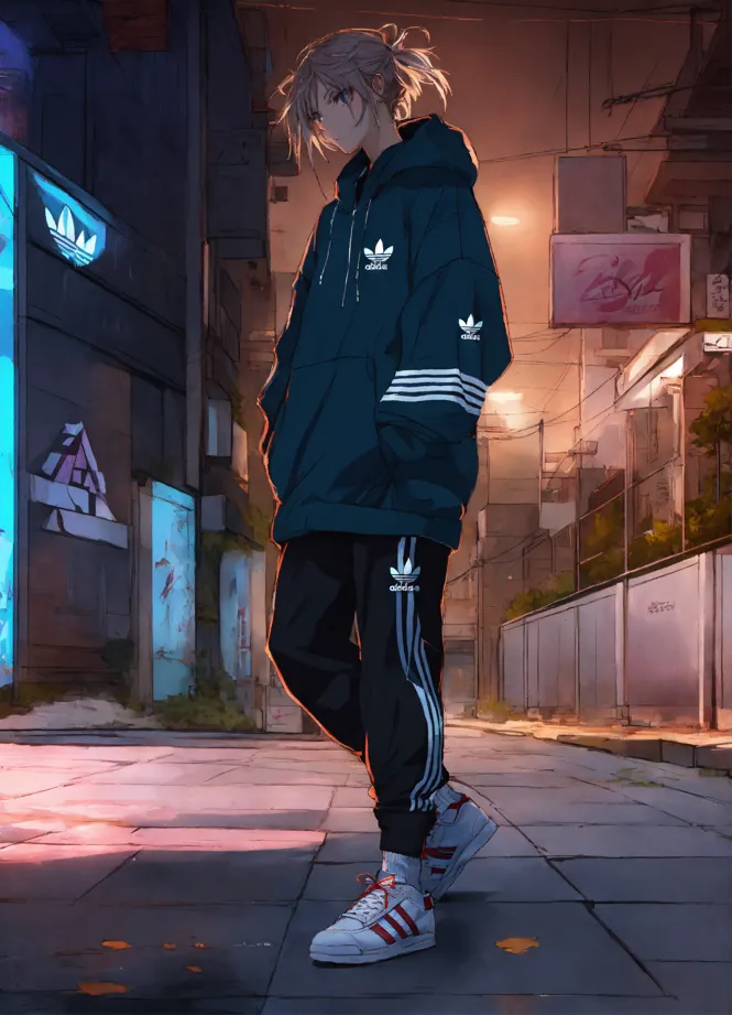 Lexica anime key visual with black pants and black hoodie