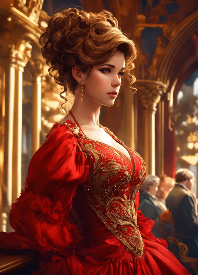 Lexica - elegant laydy in red victorian dress. by konstantin razumov