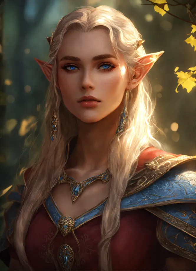 Lexica - Beautiful attractive blonde elf queen looking through