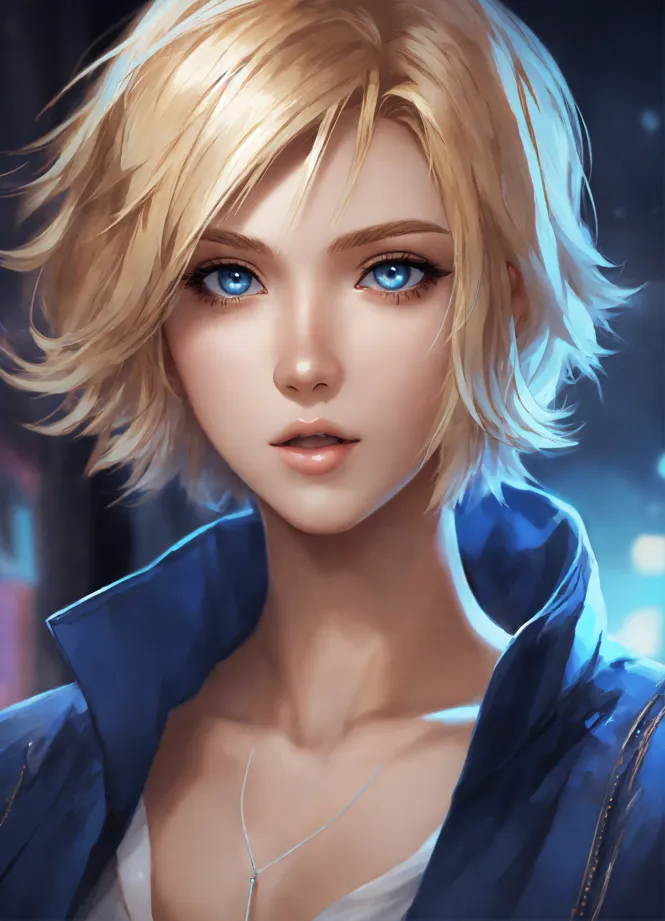 Anime girl with blonde on sale hair and blue eyes