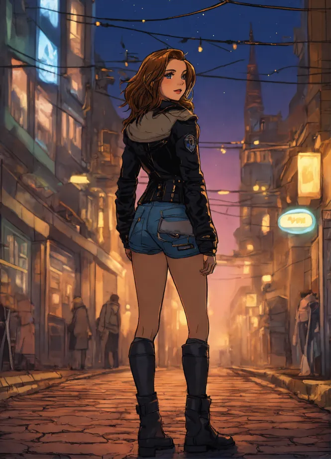 Woman In Denim Shorts On City Street Background, A Girl Who Poses