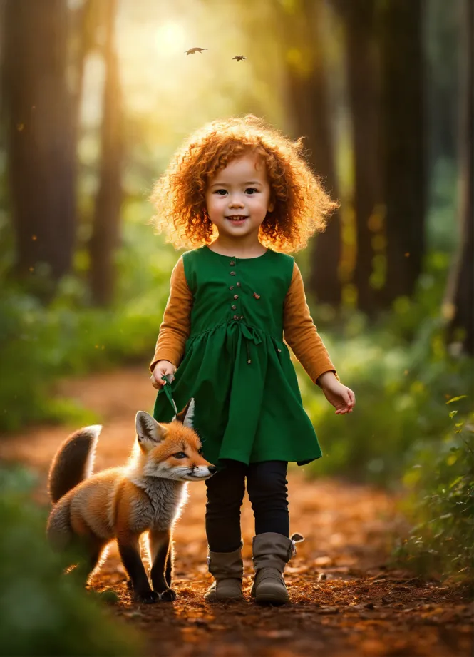 Lexica - fox girl with orange hair in a green dress