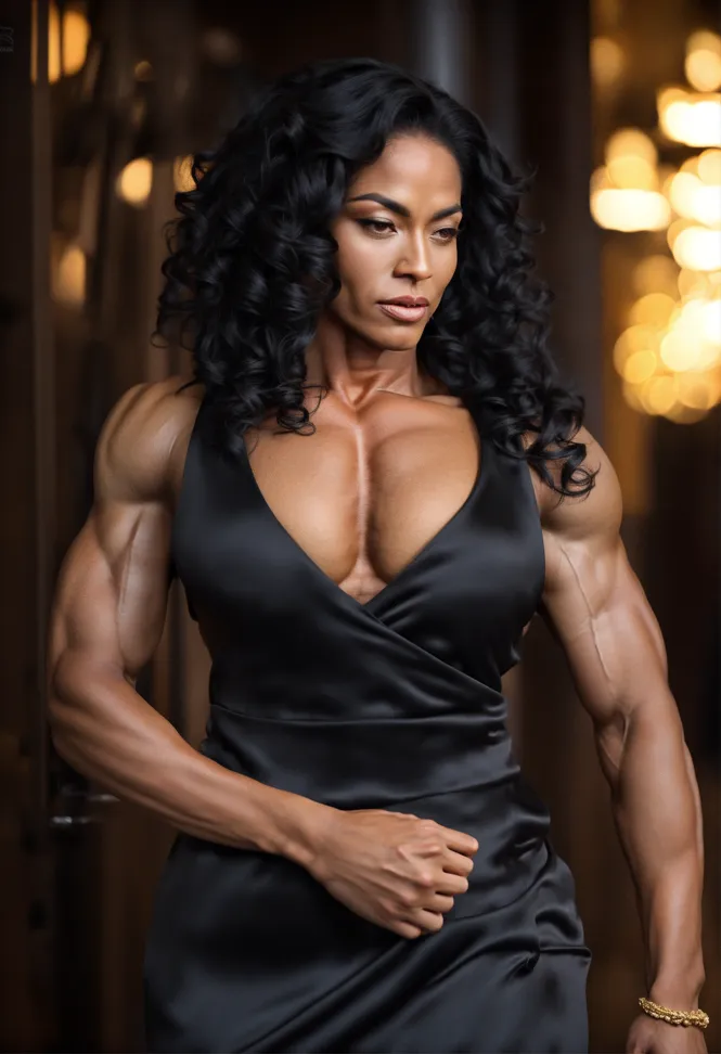 Lexica - Brooké shields after 5 years of bodybuilding, biceps very strong,  in short, muscular legs, super tall in heels