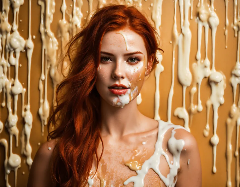 Lexica - two plus size redhead women covered in white body paint