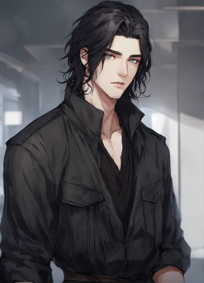 Lexica anime boy with long black hair full body shirtless with glowing white eyes