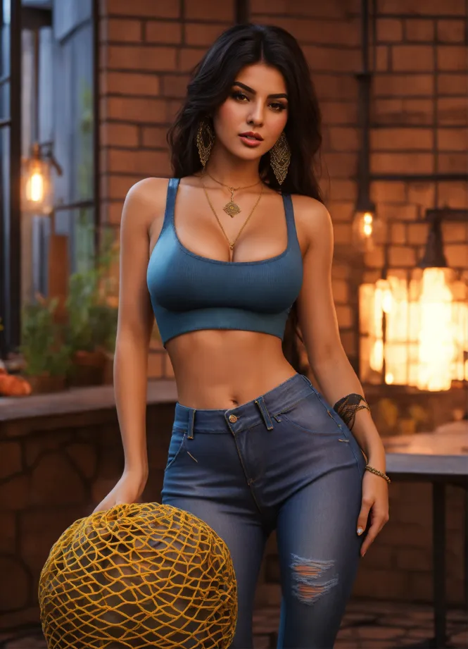 Lexica - tight blue jeans and an extra large bust