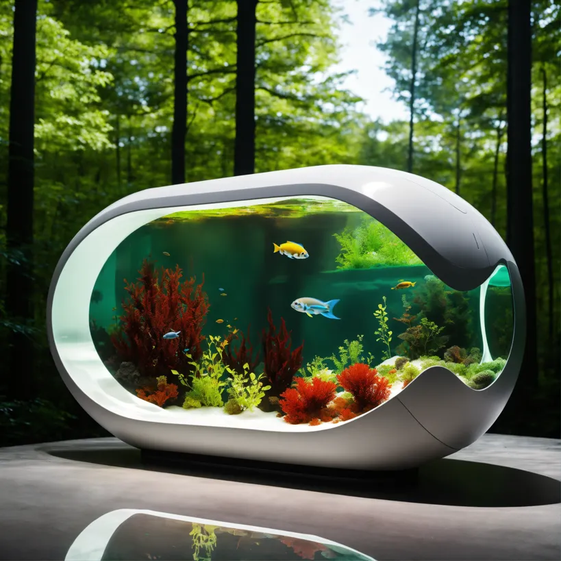 Lexica - fish tank with axolotls in a living room with dark wood floors and  a white wall. unreal engine render