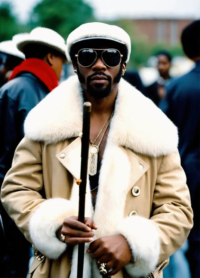 White fur store pimp coat