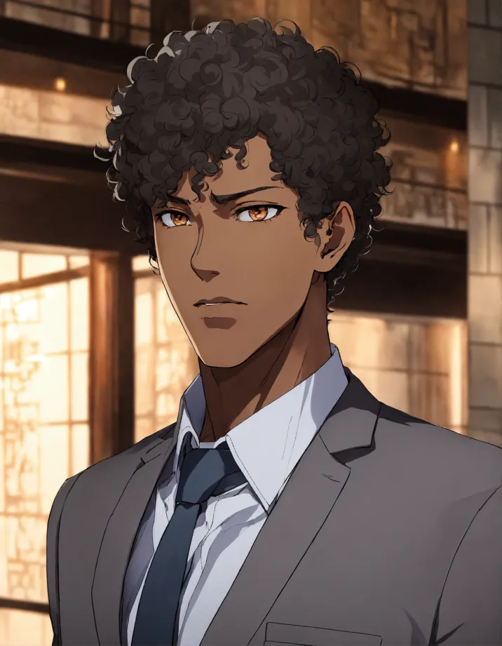 Lexica makoto shinkai style with black skin and curly hair