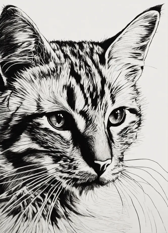 Lexica - Cat style coloring book for kids , outline art, drawing, sketch,  b&w, not overcrowded