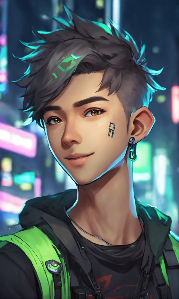 Lexica - Portrait of a cool anime boy in a cyberpunk world, very stylish,  with a cyborg eye