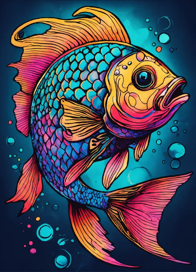 Lexica - line drawing of a colorful fish