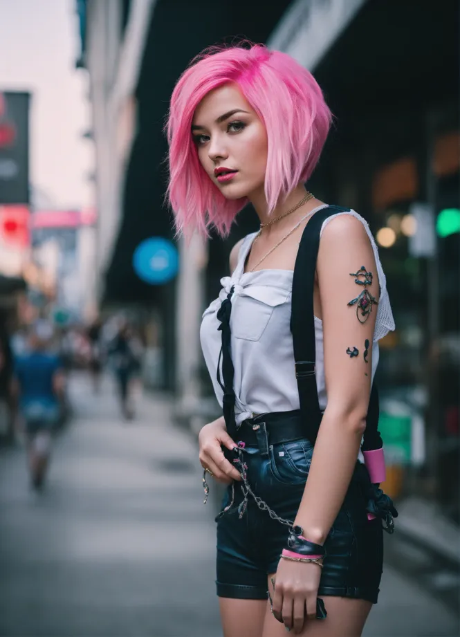 Lexica - cyber punk clothes with short hair girl