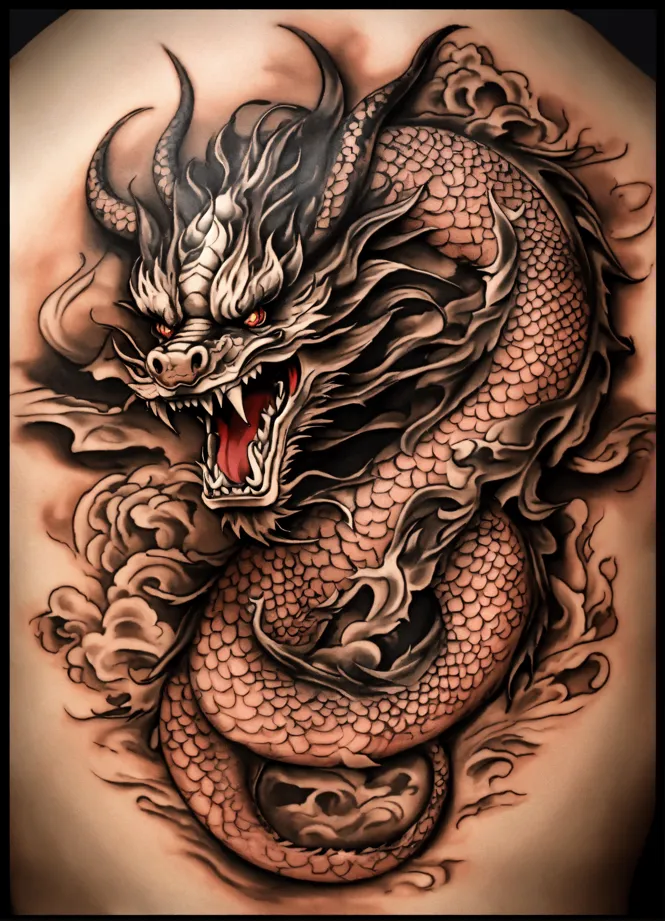 Lexica - A tribal Chinese dragon tattoo by Eiichiro Oda, high poly,  isometric art, 3d art, high detail, artstation, concept art, behance, ray  tracing