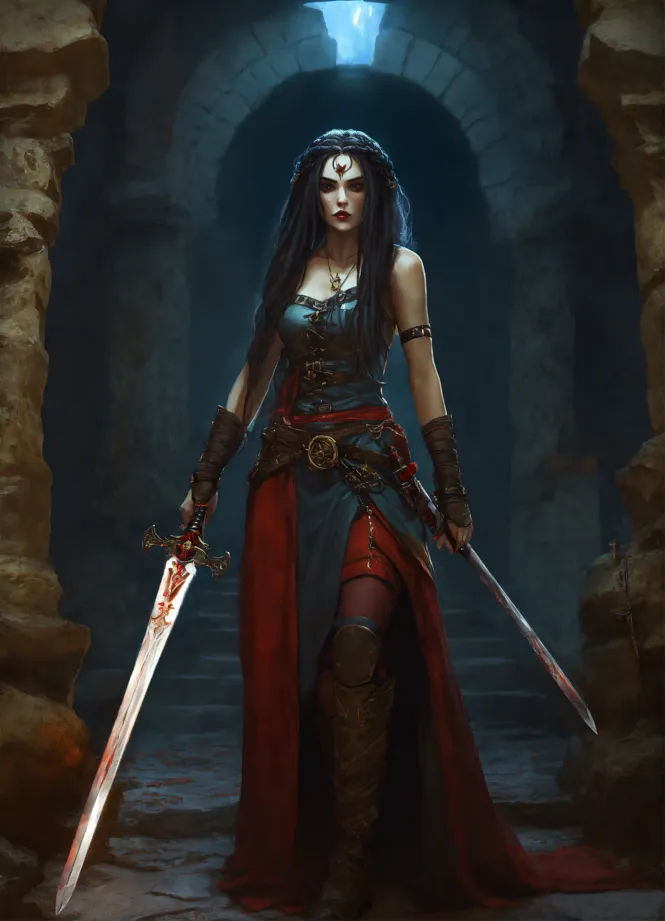 Lexica - Warrior woman with four arms holding two swords.