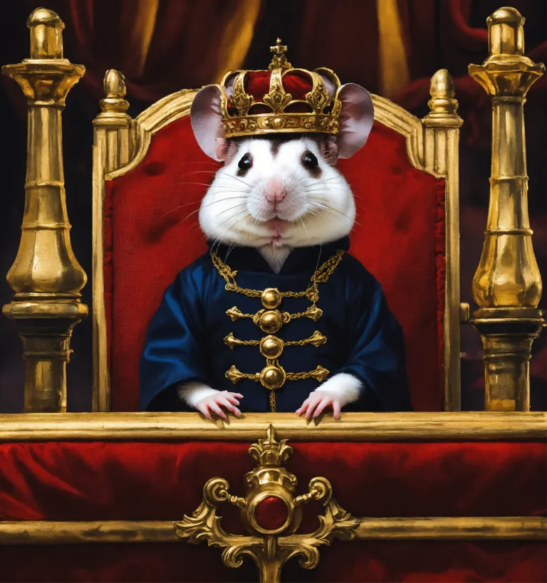 Image of a rat with a crown sitting on a throne