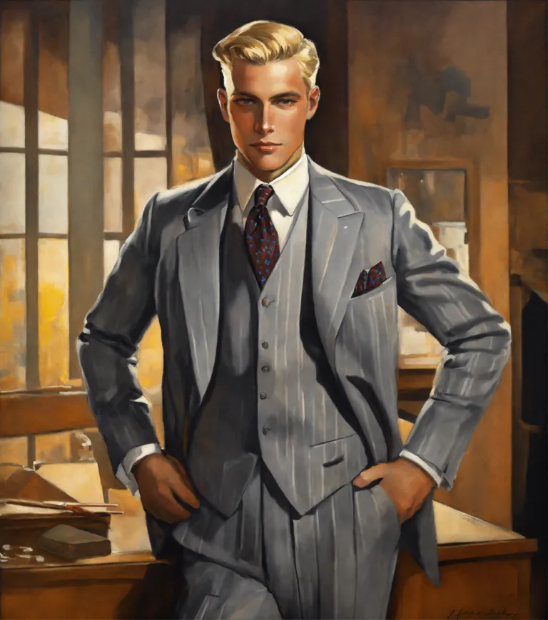 Lexica - A man with haute couture LV three piece suit, LV bag