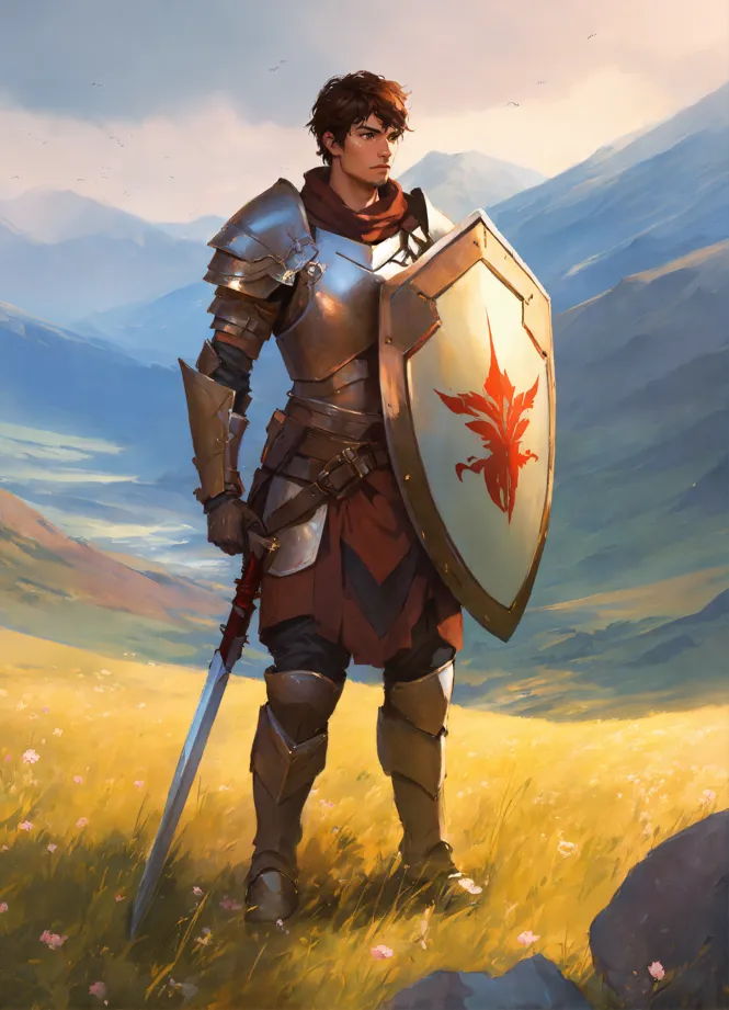 Lexica - A young warrior with a scar on his face holding a long sword while  wearing leather armor, artstation, pathfinder:kingmaker, fantasy, dnd, ar