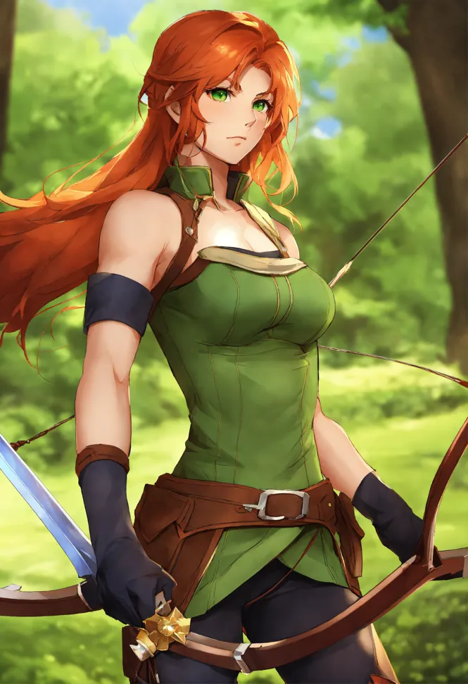 Anime depiction of robin hood with saxon armor and long bow