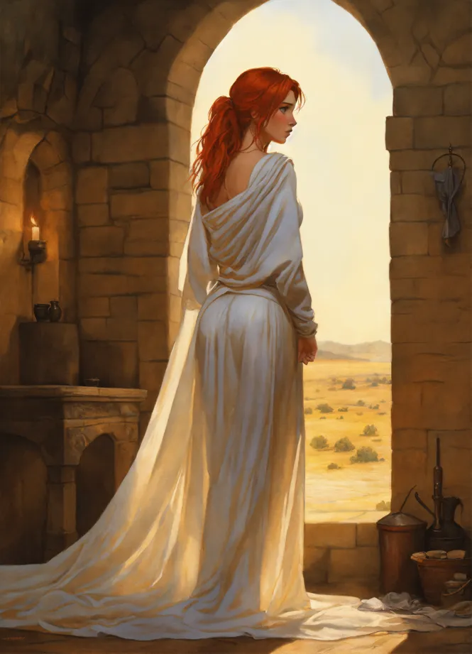 Lexica - two plus size redhead women covered in white body paint standing  in an archway