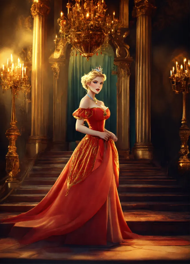 Disney princess red 2024 and gold dress