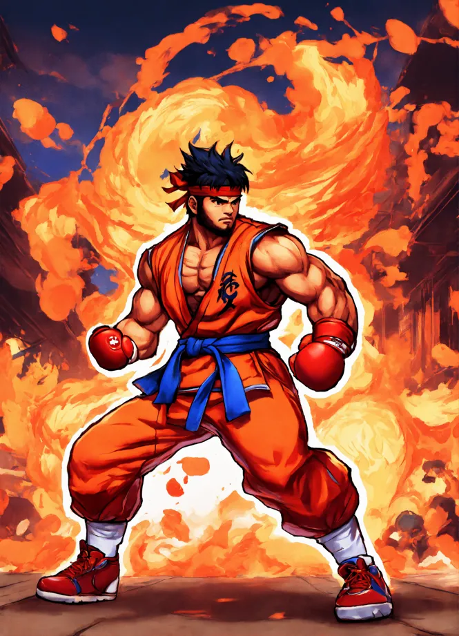 Lexica - Anime of Messi as Street Fighter Ryu holding hadouken