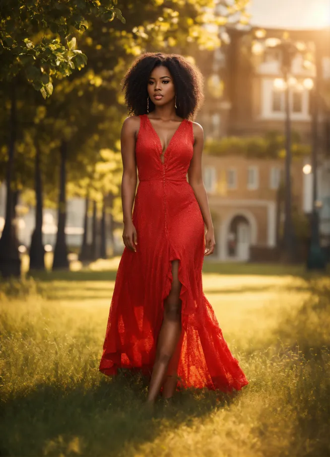 Lexica wearing a beautiful prom red dress