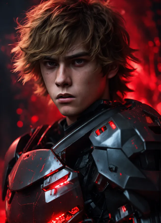 Lexica - Young Mark Hamill as Luke Skywalker like a dark jedi with a red  lightsaber, tattoed, cyberpunk slum in space, light summer clothes,  cyberpu