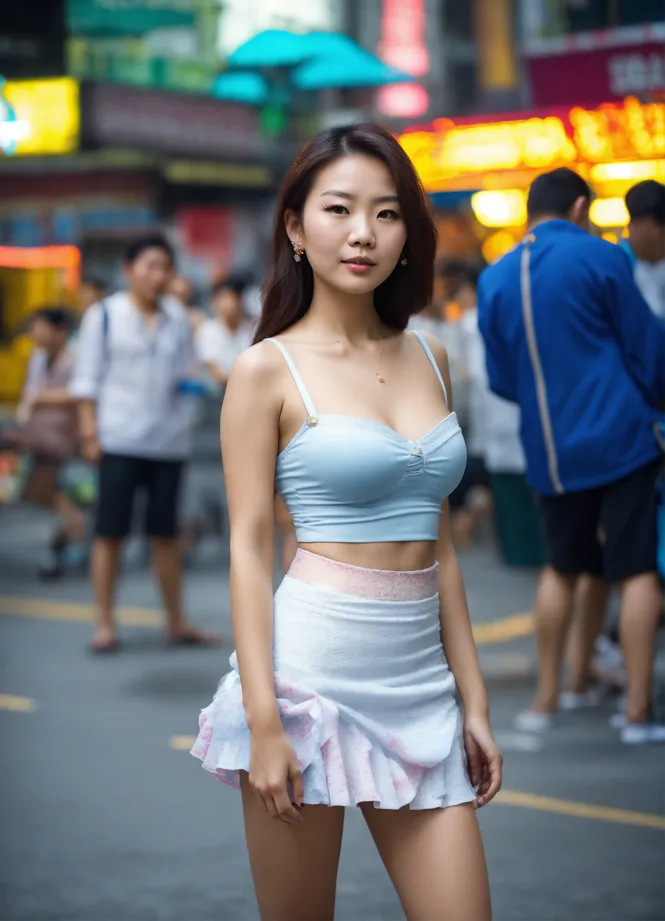 Lexica - lovely thai woman wearing silver sports bra and blue short shorts