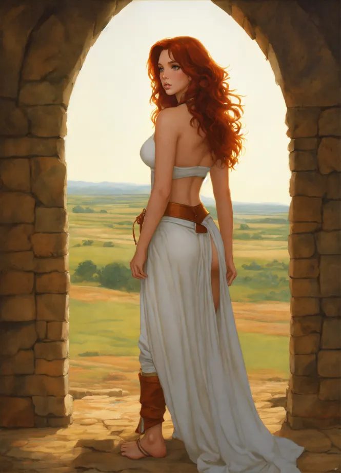 Lexica - two plus size redhead women covered in white body paint standing  in an archway