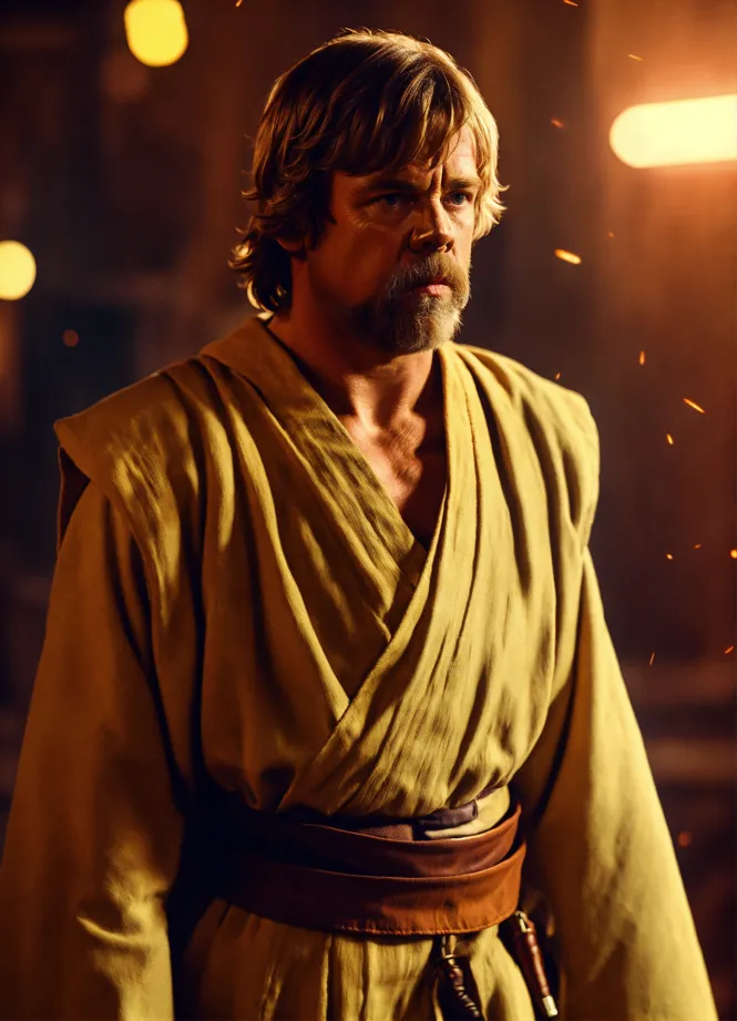 Lexica - Young Mark Hamill as Luke Skywalker like a dark jedi with a red  lightsaber, tattoed, cyberpunk slum in space, light summer clothes,  cyberpu