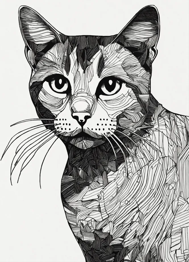 Lexica - Cat style coloring book for kids , outline art, drawing, sketch,  b&w, not overcrowded