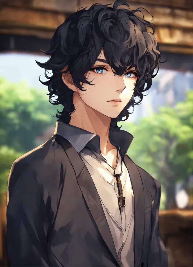 Lexica - Anime style big boy short black hair, deep focus