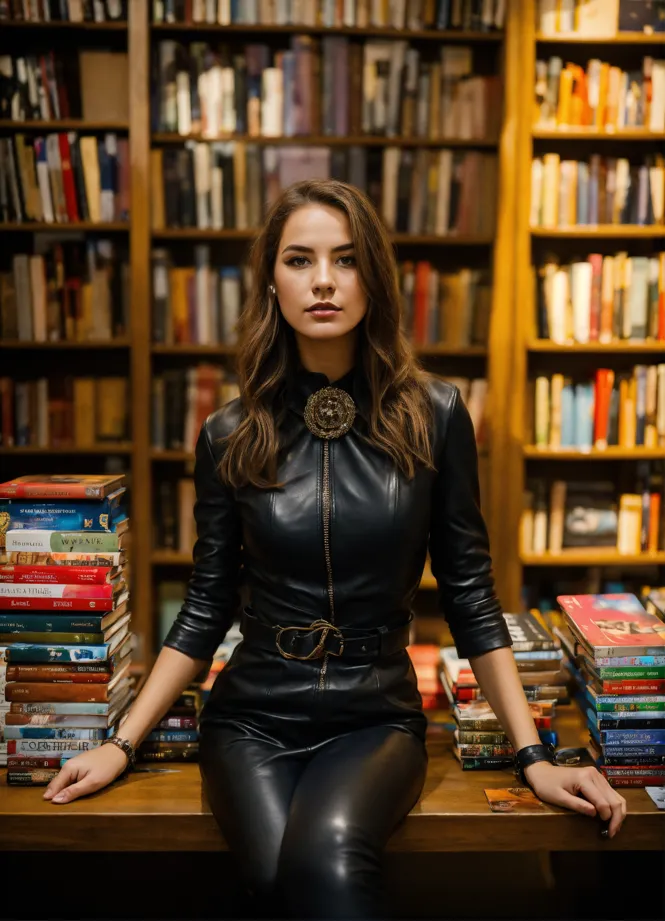 Lexica - natalie portman wearing leather leggings and a tight shiny blazer  with a lace bodysuit