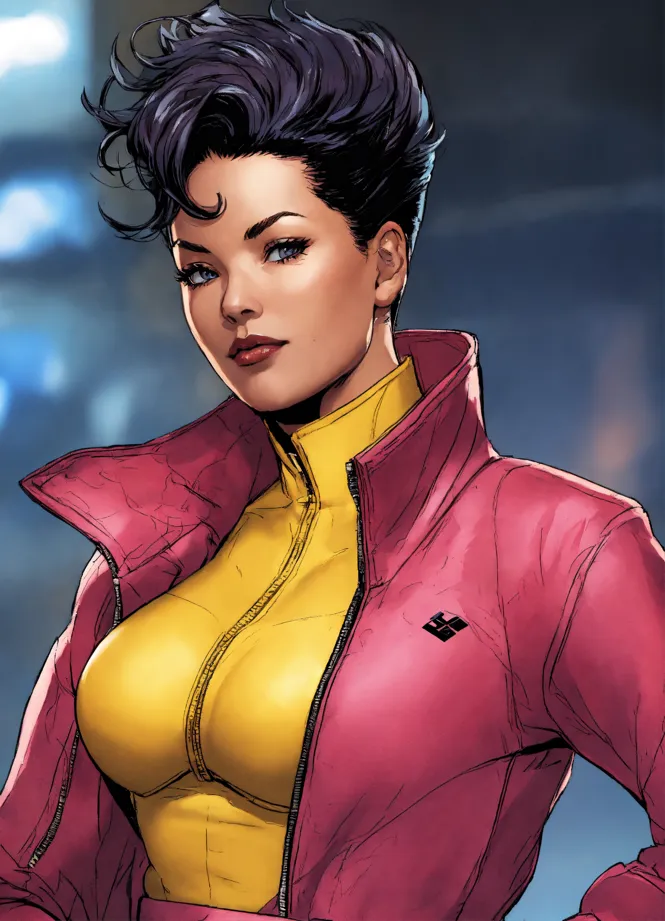 Lexica - Pretty Chinese female superhero in sleek pink coat, black