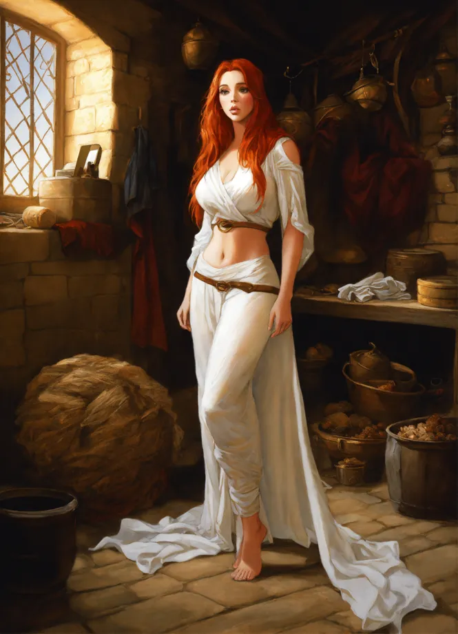 Lexica - two plus size redhead women covered in white body paint standing  in an archway