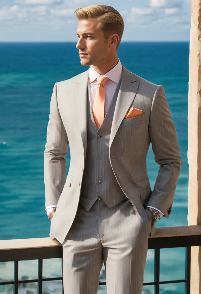 Grey suit peach sales tie