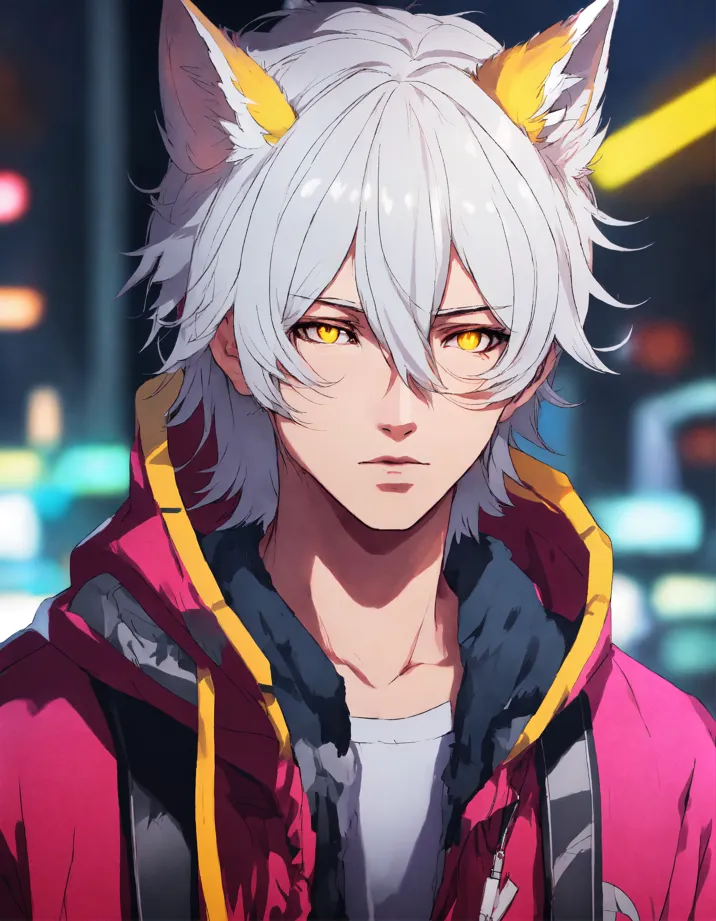 Anime Bad Boy with Wolf Ears and Red Eyes · Creative Fabrica