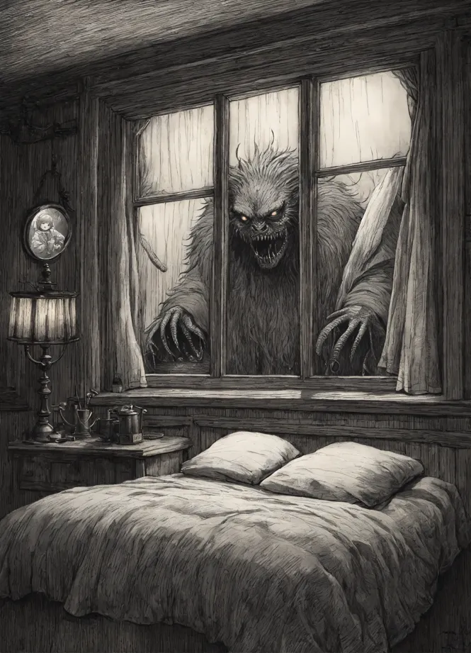 Lexica - A woman lying on a bed, with a demonic-looking creature